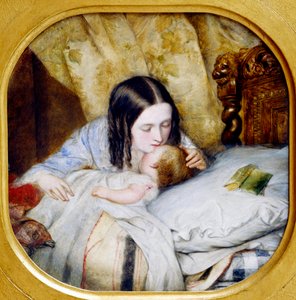 Der Nachtkuss. Eine Mutter küsst ihr Baby, das gerade eingeschlafen ist von Edward Hughes