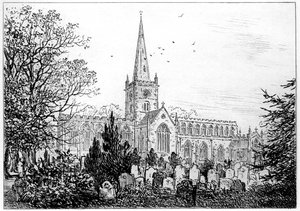 Stratford-Kirche von Norden gesehen, Stratford-upon-Avon, Warwickshire, 1885