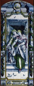 Winter, aus einer Serie von Fliesenpaneelen, entworfen von Sir Edward Poynter und hergestellt von Minton, Campbell und Company, für die Dutch Kitchen, 1867-8