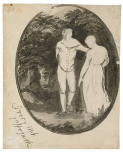 Ein Paar in einer bewaldeten Landschaft, oval (Rückseite), um 1838-1848 von Edward Lear