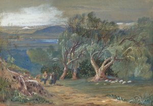 Ein entfernter Blick auf Korfu von Viros von Edward Lear