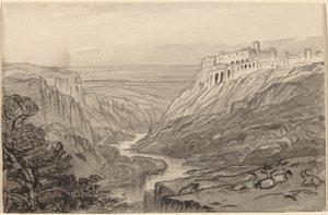 Ziegen ruhen über einer Flussschlucht (Narni, Italien)