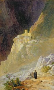 Berg Athos, Das Kloster St. Paul, 1858 von Edward Lear