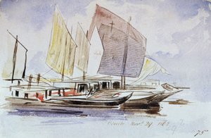 Studien von venezianischen Booten, volle Segel, Steuerbordansicht von Edward Lear