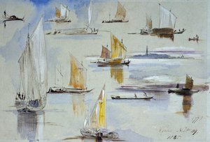 Studien von venezianischen Booten mit Anmerkungen. Gemälde von Edward Lear (1812-1888) von Edward Lear