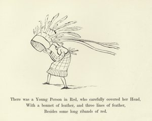 Es war eine junge Person in Rot, die sorgfältig ihren Kopf bedeckte von Edward Lear