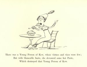 Es war eine junge Person aus Kew, deren Tugenden und Laster waren wenige von Edward Lear
