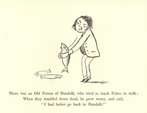 Es war eine alte Person aus Dundalk, die versuchte, Fischen das Gehen beizubringen von Edward Lear