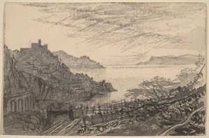Blick auf eine Bucht von einem Hügel (Amalfi)