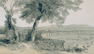 Ansichten von Rom und seiner Umgebung: Campagna und Mauern von Rom in Richtung Albaner Berge von Edward Lear