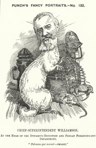 Adolphus Williamson, britischer Polizeibeamter und erster Leiter der Detektivabteilung der Metropolitan Police (Karikatur) von Edward Linley (after) Sambourne