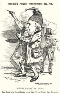 Karikatur: Robert Browning, englischer Dichter und Dramatiker (Gravur)