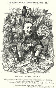 Punch-Karikatur: Sir John Holker, englischer Anwalt und Politiker von Edward Linley (after) Sambourne