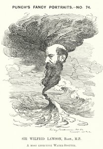 Punch-Karikatur: Sir Wilfrid Lawson, englischer radikaler liberaler Politiker und Abstinenzler (Gravur) von Edward Linley (after) Sambourne