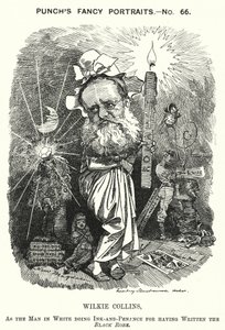 Punch-Karikatur: Wilkie Collins, englischer Romanautor, Dramatiker und Kurzgeschichtenschreiber (Gravur) von Edward Linley (after) Sambourne