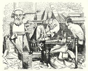 Punch-Karikatur: Schriftsteller bei der Arbeit in seinem Arbeitszimmer