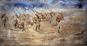Rückkehr der Vor- und Nachhut, Gloucestershire Regiment rückt zum Angriff vor, Indien Nordwestgrenze, 1897