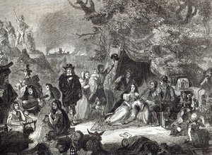 Highgate Fields während des Großen Brandes von London im Jahr 1666