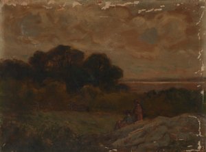 Ohne Titel (Landschaft mit zwei Frauen, die auf Felsen liegen)