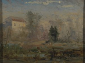 Ohne Titel (Landschaft mit Haus im Hintergrund)