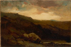 Ohne Titel (bergige Landschaft mit Felsen und Bach im Vordergrund) von Edward Mitchell Bannister