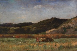Unbetitelte Landschaft mit grasenden Kühen, Hügel, 1891 von Edward Mitchell Bannister
