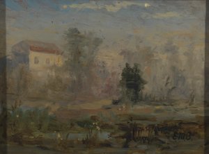 Unbetitelte Landschaft mit Haus im Hintergrund, n.d.