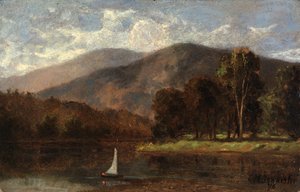 Unbetiteltes Segelboot im Fluss, 1876