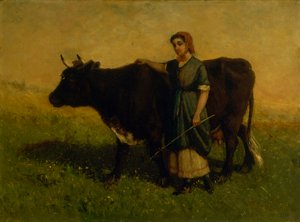 Ohne Titel, Frau geht mit Kuh, ca. 1869