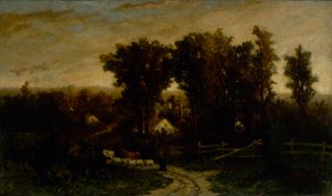 Ohne Titel: Frau mit Rindern und Schafen in der Dämmerung, n.d. von Edward Mitchell Bannister