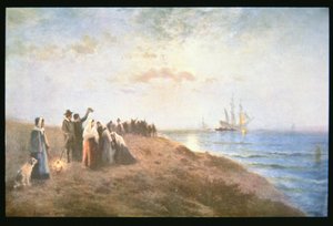 Einschiffung der Pilger von Edward Moran