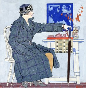 Eine junge Frau sitzt neben einem Tisch und hält einen Regenschirm von Edward Penfield