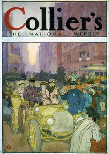 Automobil in überfüllter Straße. Aquarell von Edward Penfield von Edward Penfield
