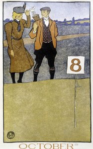 Paar beim Golfspielen - in „Golfkalender“ von Edward Penfield, Ed. 1899 von Edward Penfield