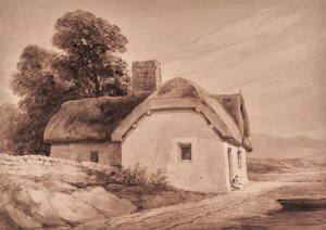 Landschaft mit Hütte