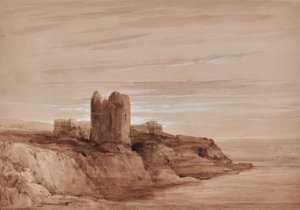 Meereslandschaft mit einem Turm auf einer Klippe von Edward Pretty
