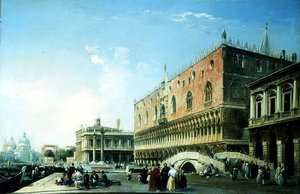 Die Piazzetta, Venedig, mit zahlreichen Figuren am Dogenpalast von Edward Pritchett