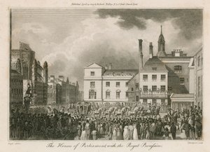 Die Houses of Parliament mit der königlichen Prozession von Edward Pugh