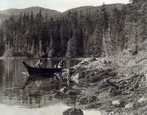 Indianer Kanufahren am Ufer der Nootka von Edward Sheriff Curtis