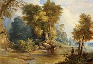 Flusslandschaft mit Anglern, der Leadon, Gloucestershire, um 1880 von Edward Smith