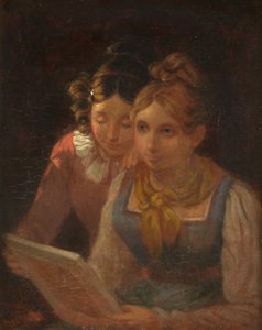 Zwei Mädchen betrachten ein Bild, um 1820