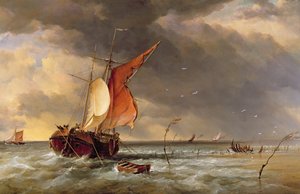 Eine niederländische Galliot auf einer Sandbank im Bies Bosch, Holland, 1878 von Edward William Cooke