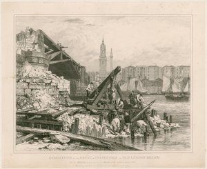 Abriss eines Teils der Alten London Bridge, März 1832 von Edward William Cooke