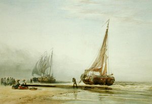 Niederländische Fischerboote am Strand mit Gruppen von Fischern von Edward William Cooke