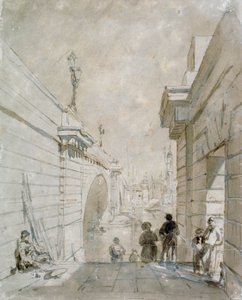 London Bridge Blick nach Norden von der oberen Landung der Stufen in der Nähe der Tooley Street, 1833 von Edward William Cooke
