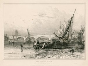 Neue London Bridge, von Billingsgate (Niedrigwasser), gezeichnet am 31. Juli 1832 von Edward William Cooke