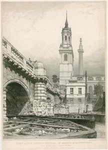 Teil der alten London Bridge, St Magnus und das Monument
