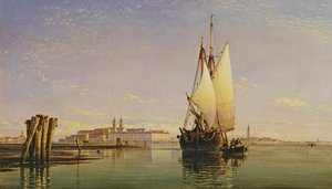 Die Euganeischen Hügel und die Lagune von Venedig - Trabaccola wartet auf die Flut, Sonnenuntergang, 1853 von Edward William Cooke