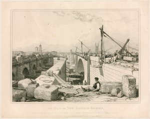Die alten und neuen Londoner Brücken, 1830 von Edward William Cooke