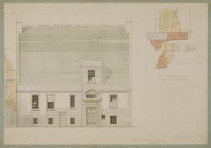Vorderansicht des Hauses für J.A.M. Whistler Esq, Tite Street, Chelsea, 1877 (Feder und Tinte und Aquarell auf Papier) von Edward William Godwin